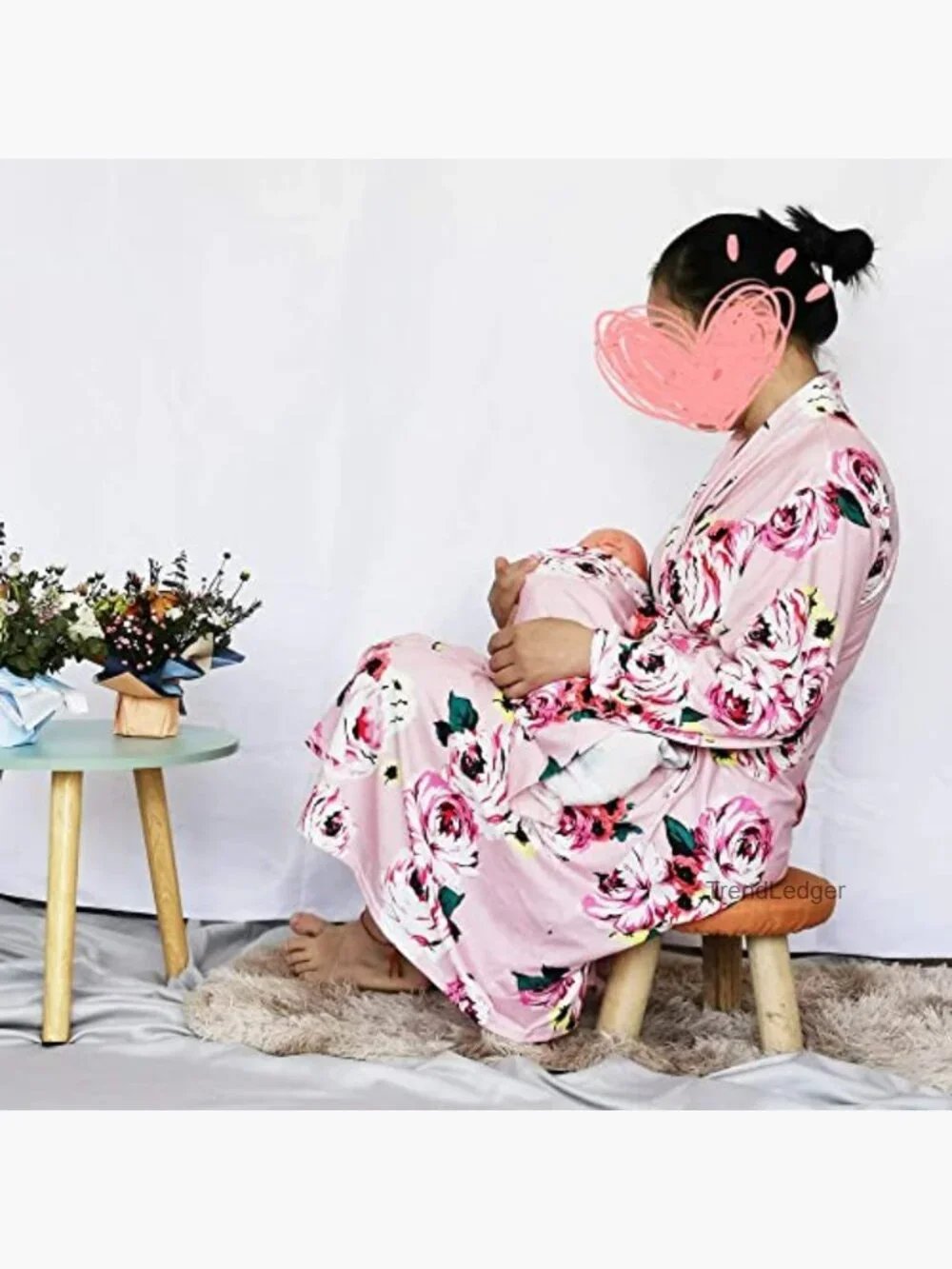 Maternity Robe with Matching Baby Swaddle Blanket Set